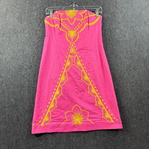 Lilly Pulitzer Bowen Dress Women's 2 Pink Embroidered Strapless Mini A-Line